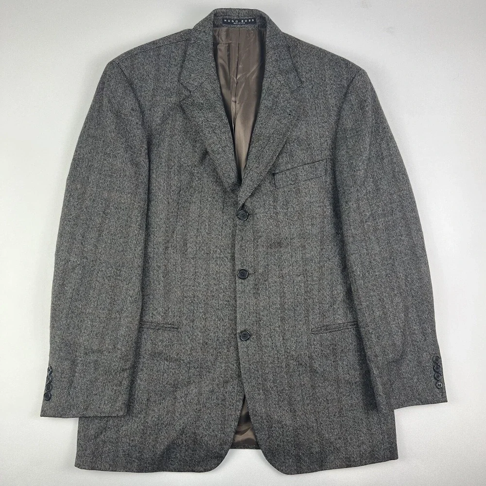 Hugo Boss Black & Tan Woven w/ Orange Check Virgin Wool Einstein Blazer Mens 40R
